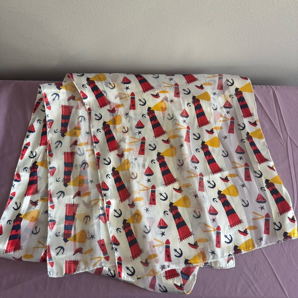 🎈 2/$5 🎈 Vintage White Scarf with Red and Yellow Nautical Print